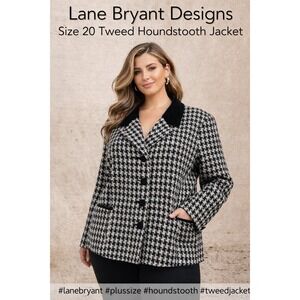 Lane Bryant Tweed Jacket Size 20 Plus Houndstooth Italian Fabric Blazer